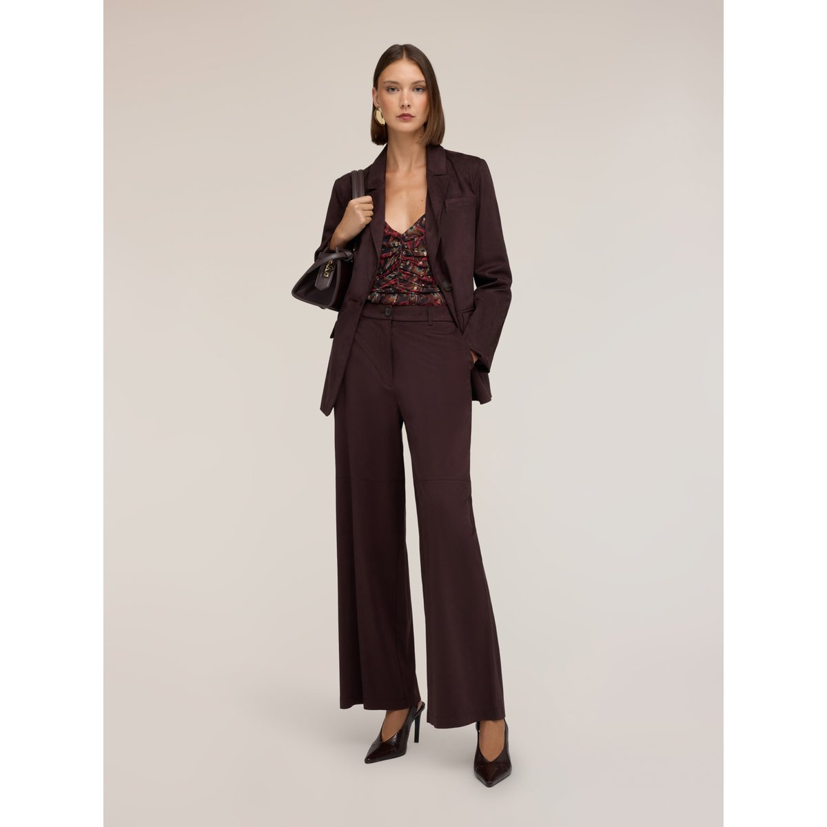 Pantalon palazzo taille haute marron, MOTIVI