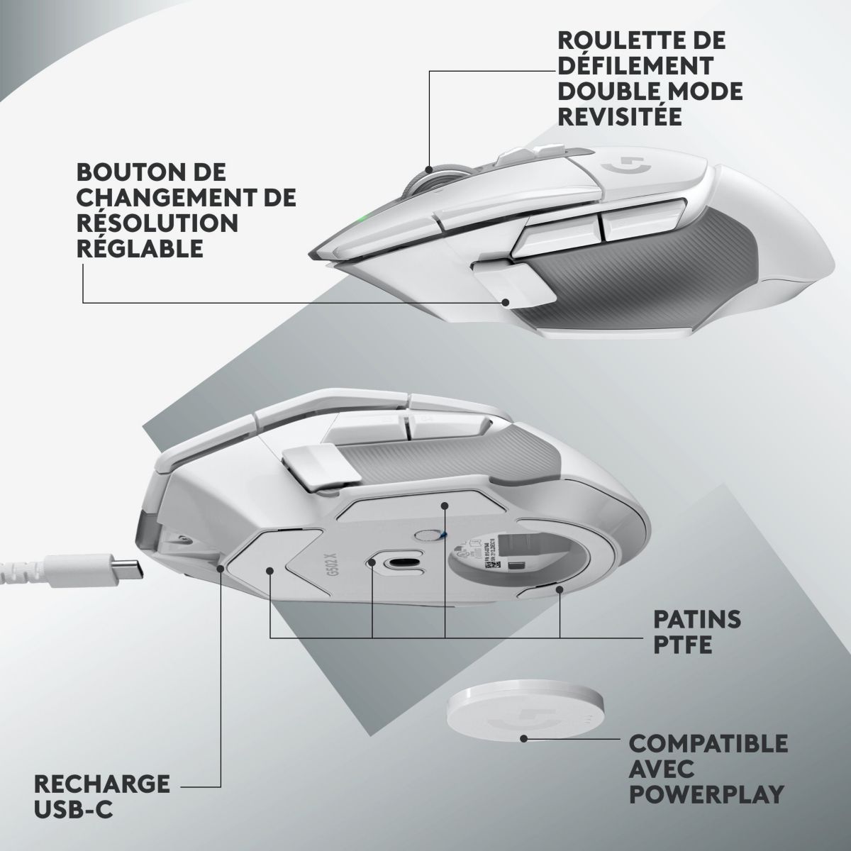 Souris Gamer Sans Fil G502X Lightspeed Blanc blanc, LOGITECH