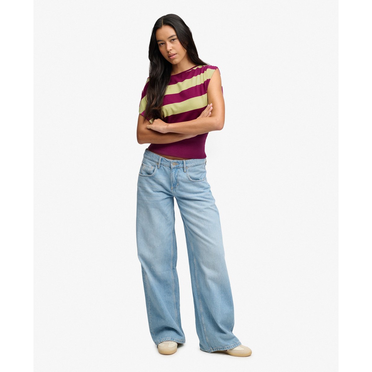 Top Bardot Rayé Côtelé Coupe Ajustée rayures magenta et violet, SUPERDRY
