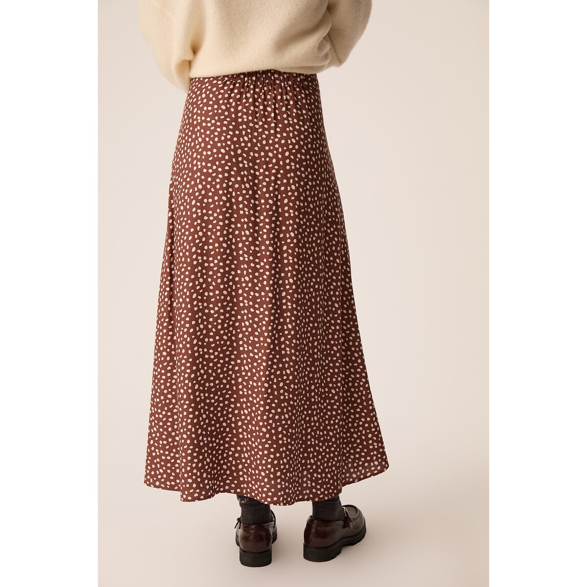 Jupe longue boutonnée, imprimée, ELINETTE marron, DES PETITS HAUTS