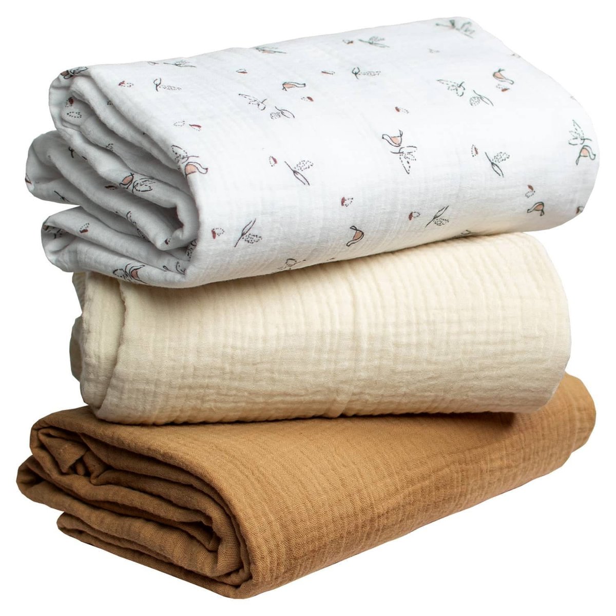 Lot de 3 maxi langes en gaze de coton MELODY melody, blanc imprimé minimaliste, SEVIRA KIDS