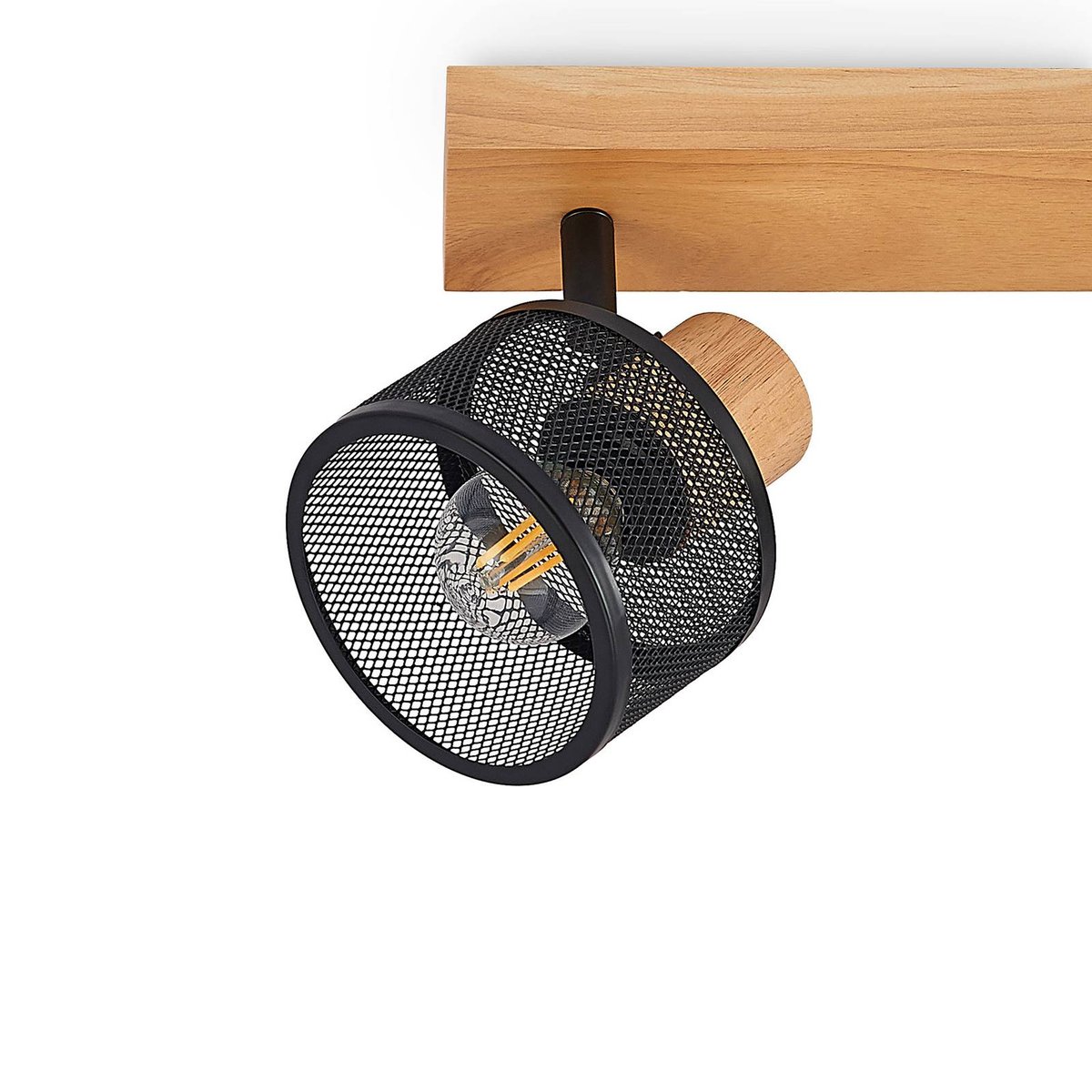 Spot en bois moderne, Evinora noir, bois clair, LINDBY