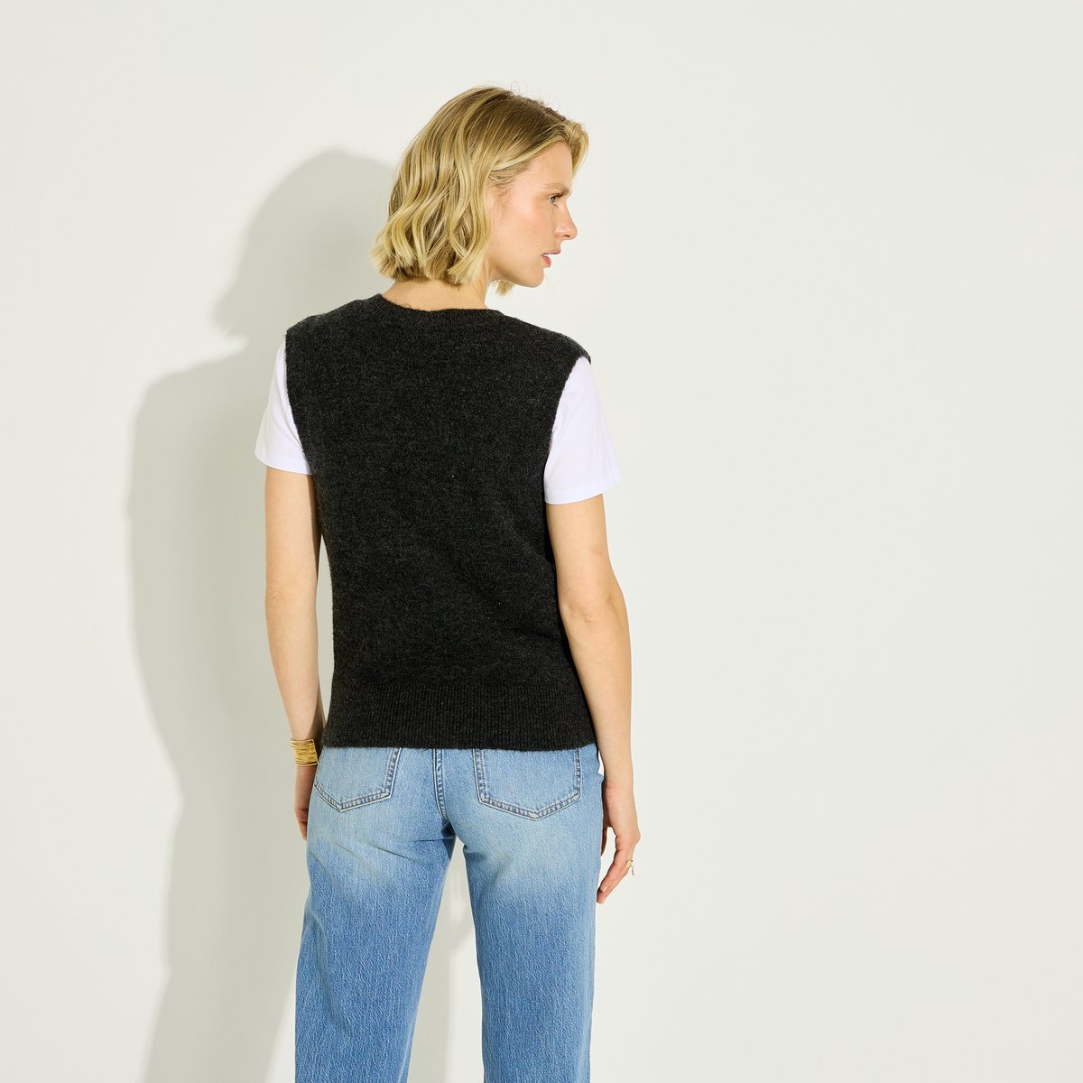Pull sans manches fantaisie gris, GRAIN DE MALICE