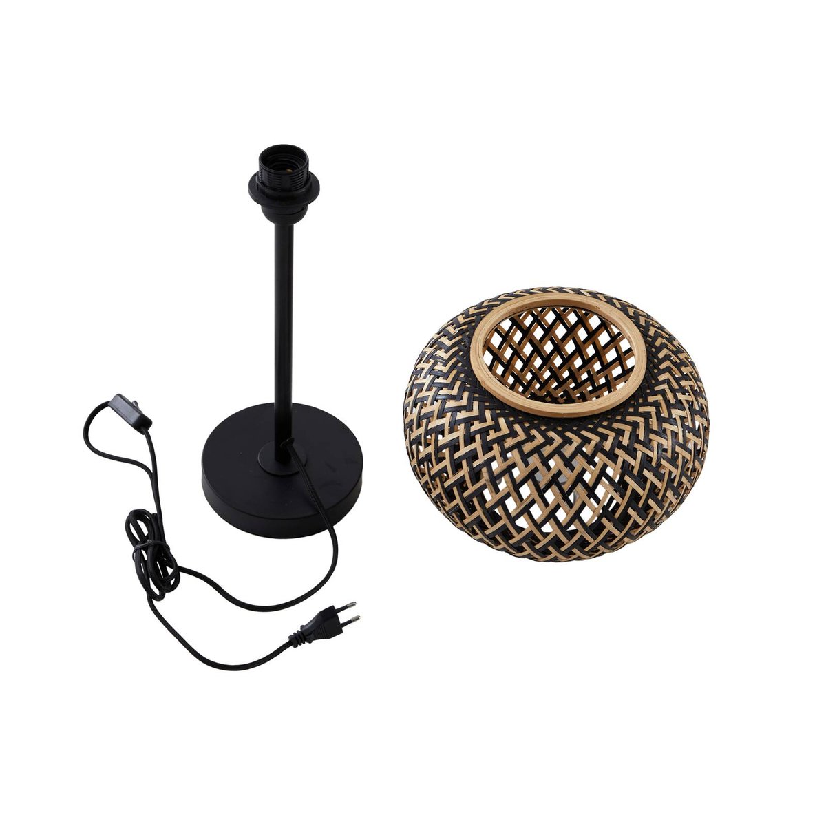 Lampe à poser en bois traditionnelle, Nerys noir, bois foncé, LINDBY