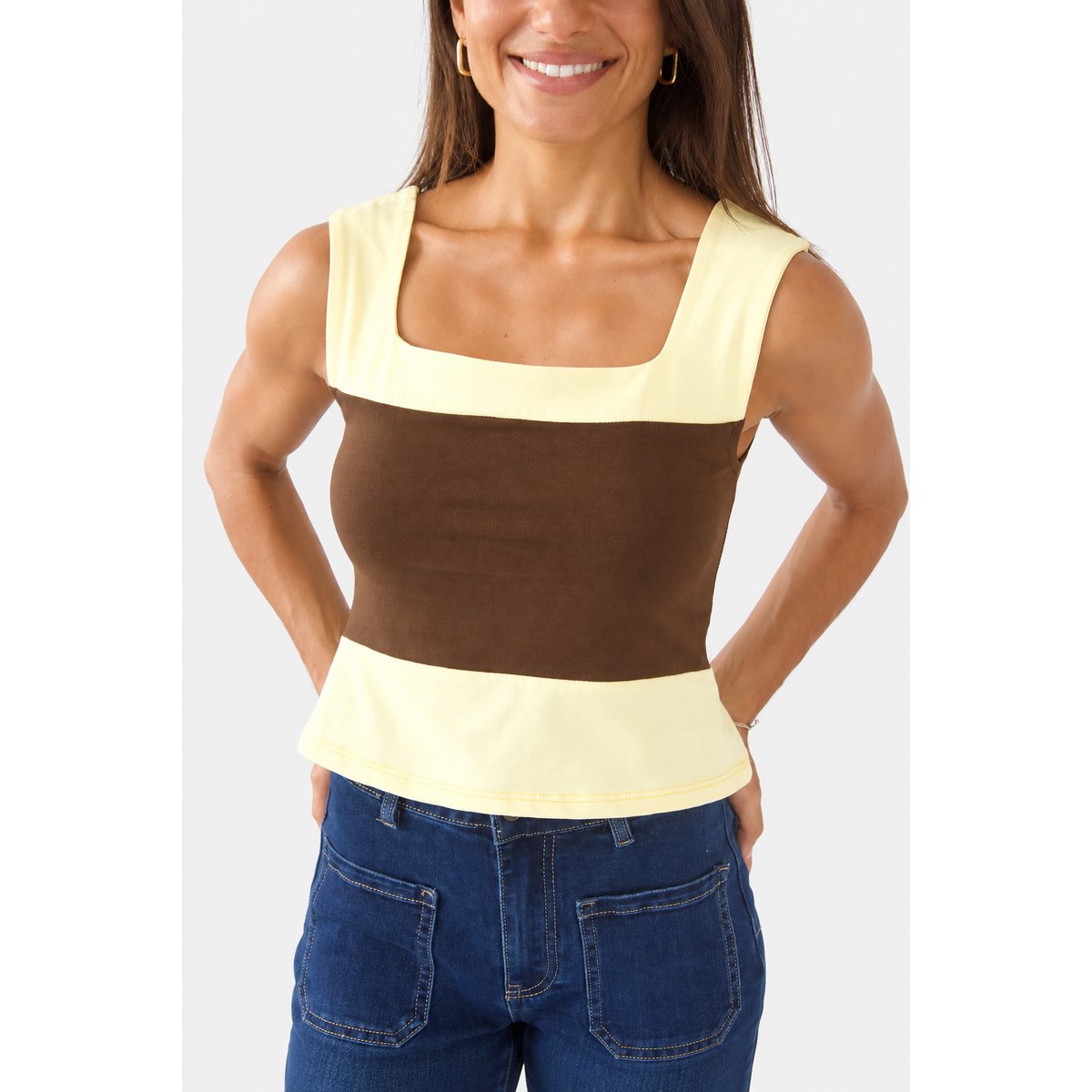 Débardeur color block MILA marron / jaune, MINDTRAVELER
