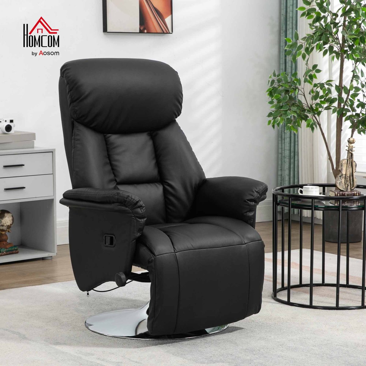 Fauteuil inclinable Polyuréthane Noir noir, HOMCOM