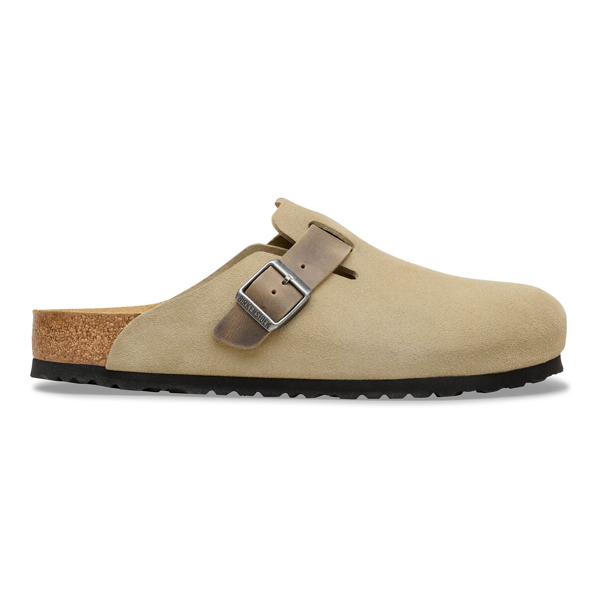 Sabots en cuir suédé Boston kaki, BIRKENSTOCK