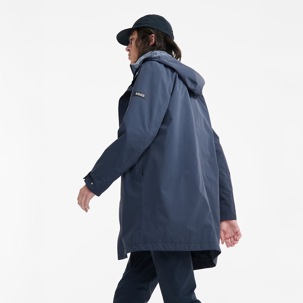 Parka longue MTD® 2 couches avec capuche bleu marine, AIGLE