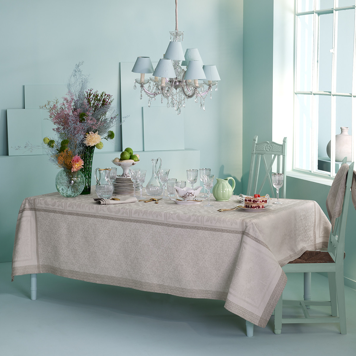 Chemin de table pur lin antitache HARMONIE beige, GARNIER THIEBAUT