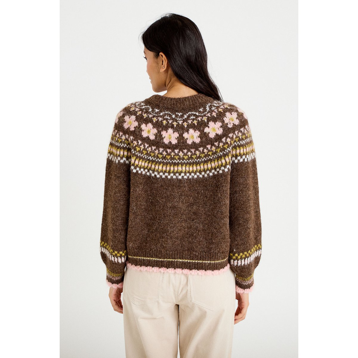 Gilet ample col rond manches longues marron foncé, CACHE CACHE