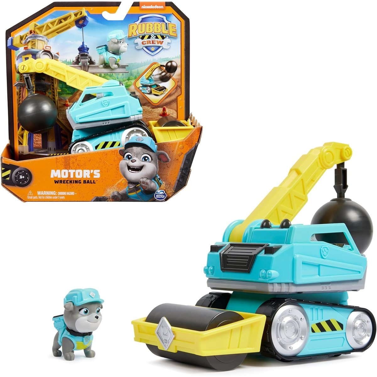 Rubble & Crew - Véhicule de démolition avec figurine à moteur bleu et jaune, SPIN MASTER