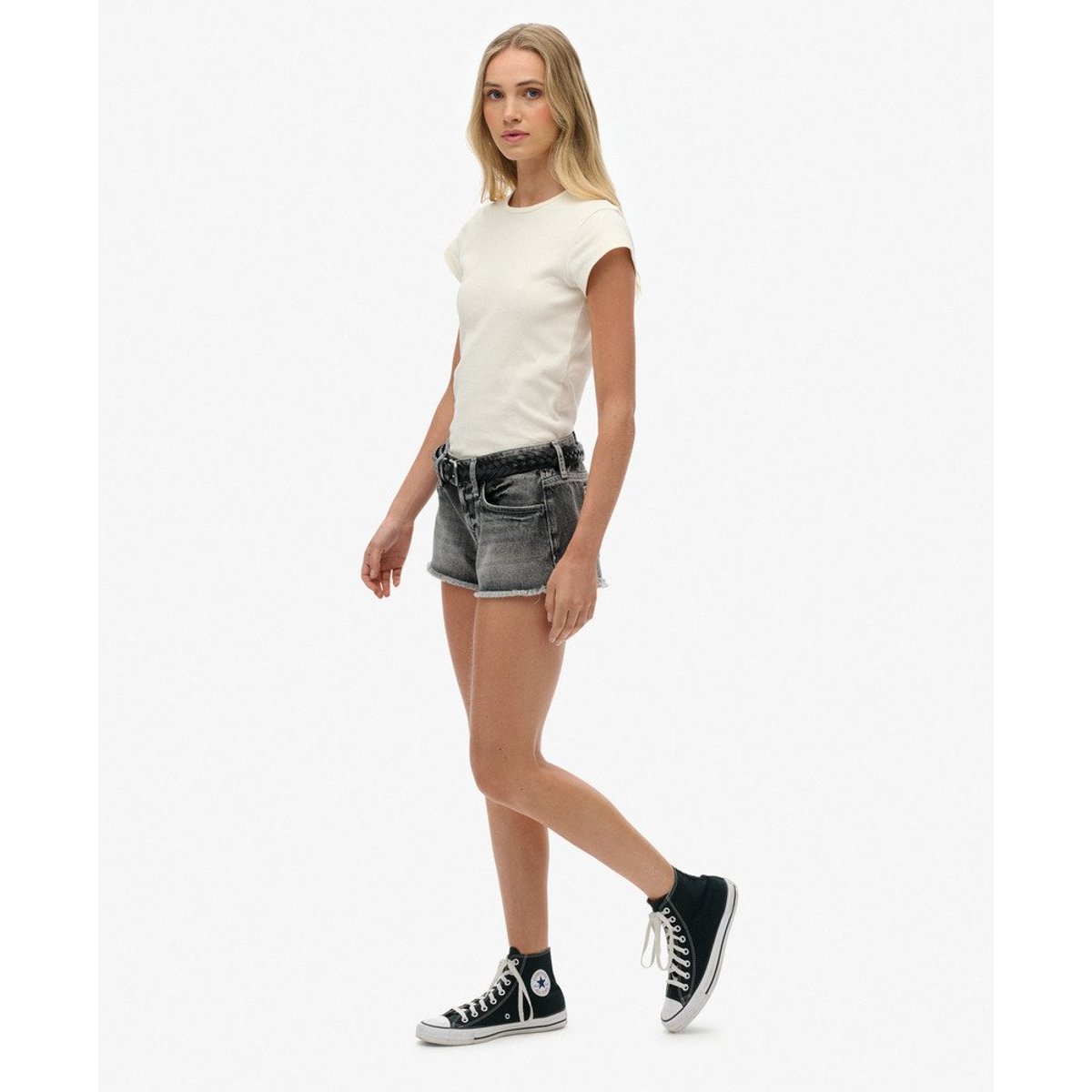 Short en jean taille basse denim noir vintage, SUPERDRY