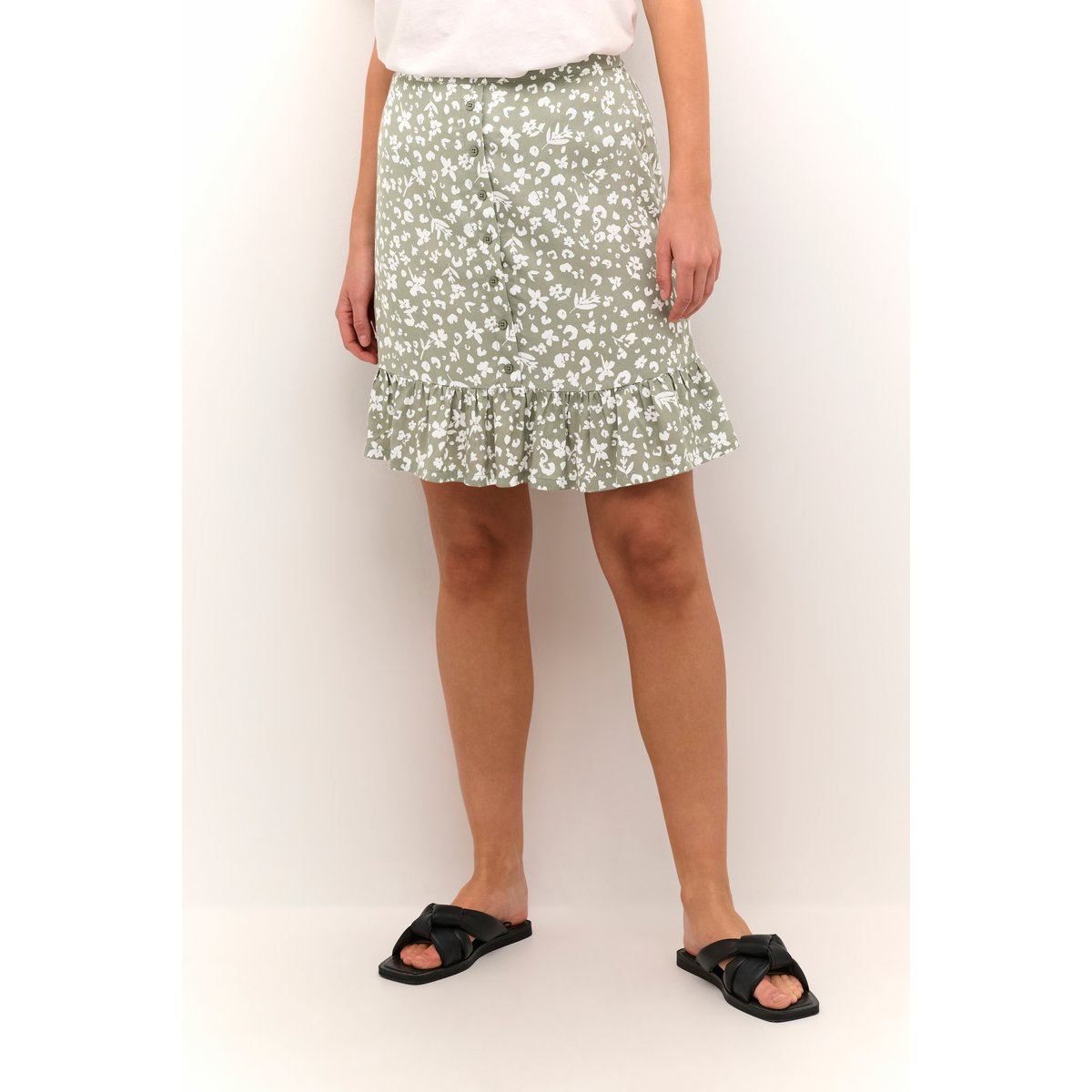 Skirt vert/blanc floral vetiver/chalk flower, KAFFE