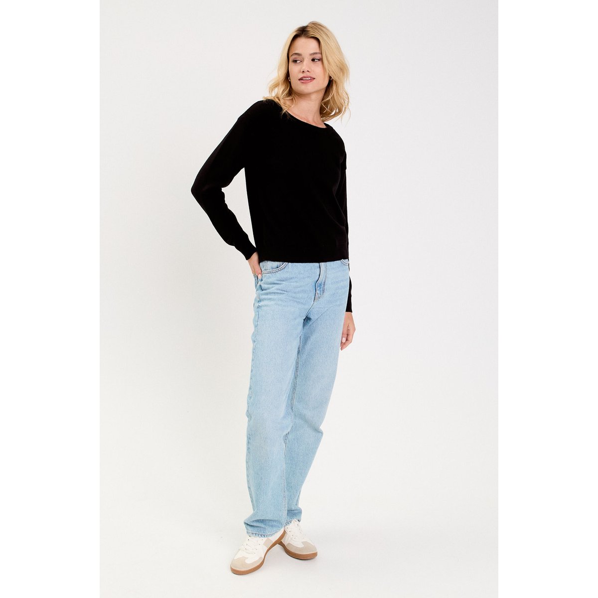 Pull fin col rond manches longues noir, CACHE CACHE