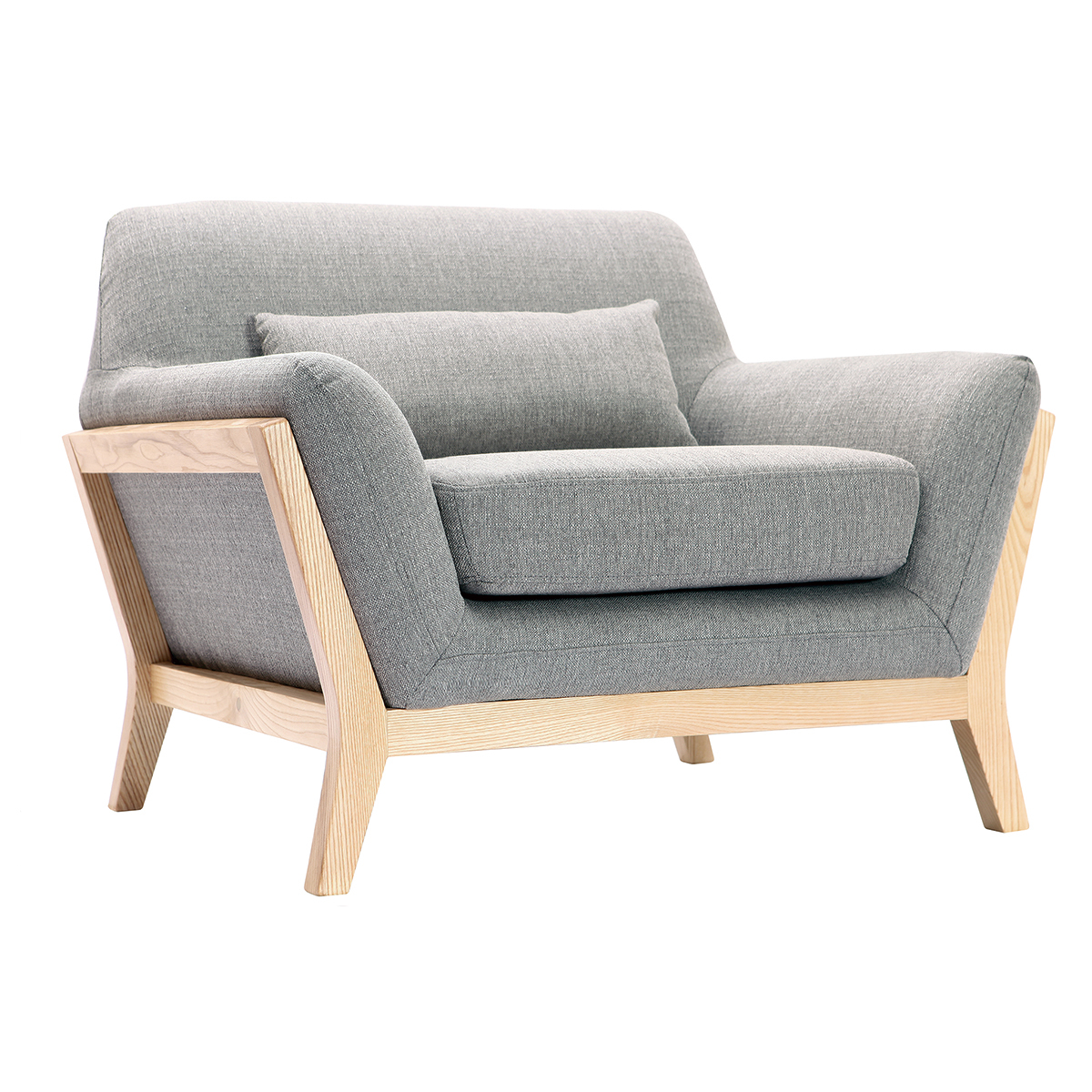 Fauteuil scandinave en tissu gris et bois clair massif YOKO gris perle, MILIBOO