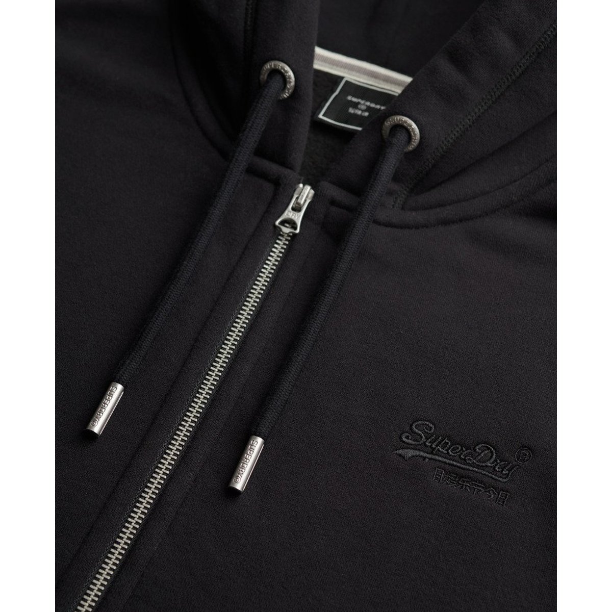 Sweat à capuche zippé Logo Vintage brodé noir, SUPERDRY