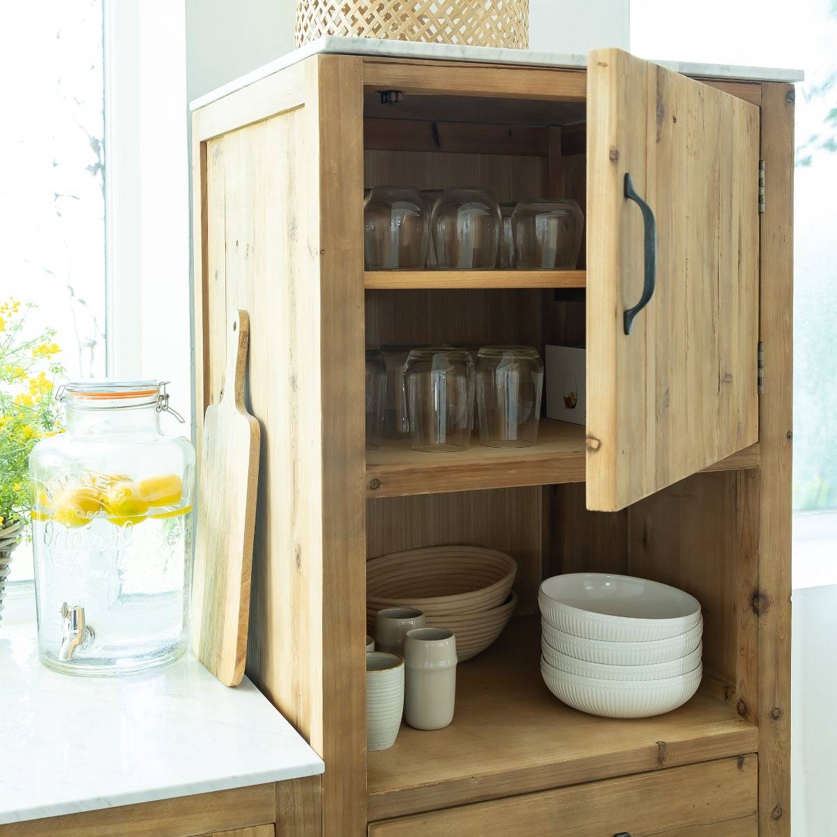 Colonne en bois recyclé et marbre EPURE bois clair, MADE IN MEUBLES