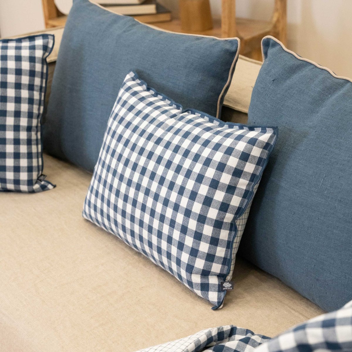 Édredon motif vichy en coton bleu, SUD ETOFFE