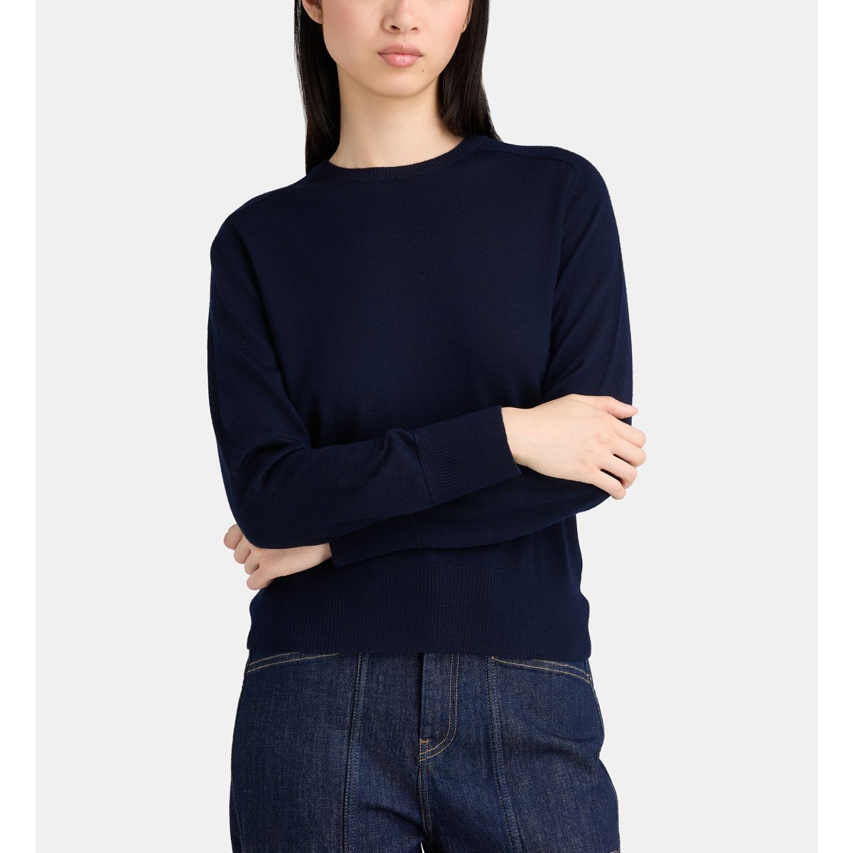 Pull lama en laine mérinos unie bleu marine, JODHPUR