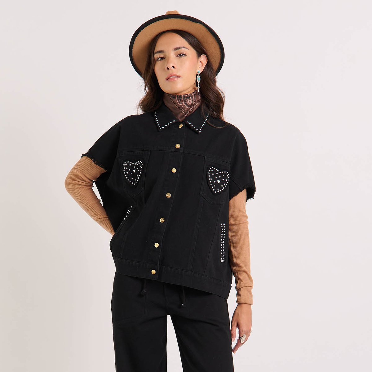 Veste sans manches à motifs perles ROWEN noir, WILD