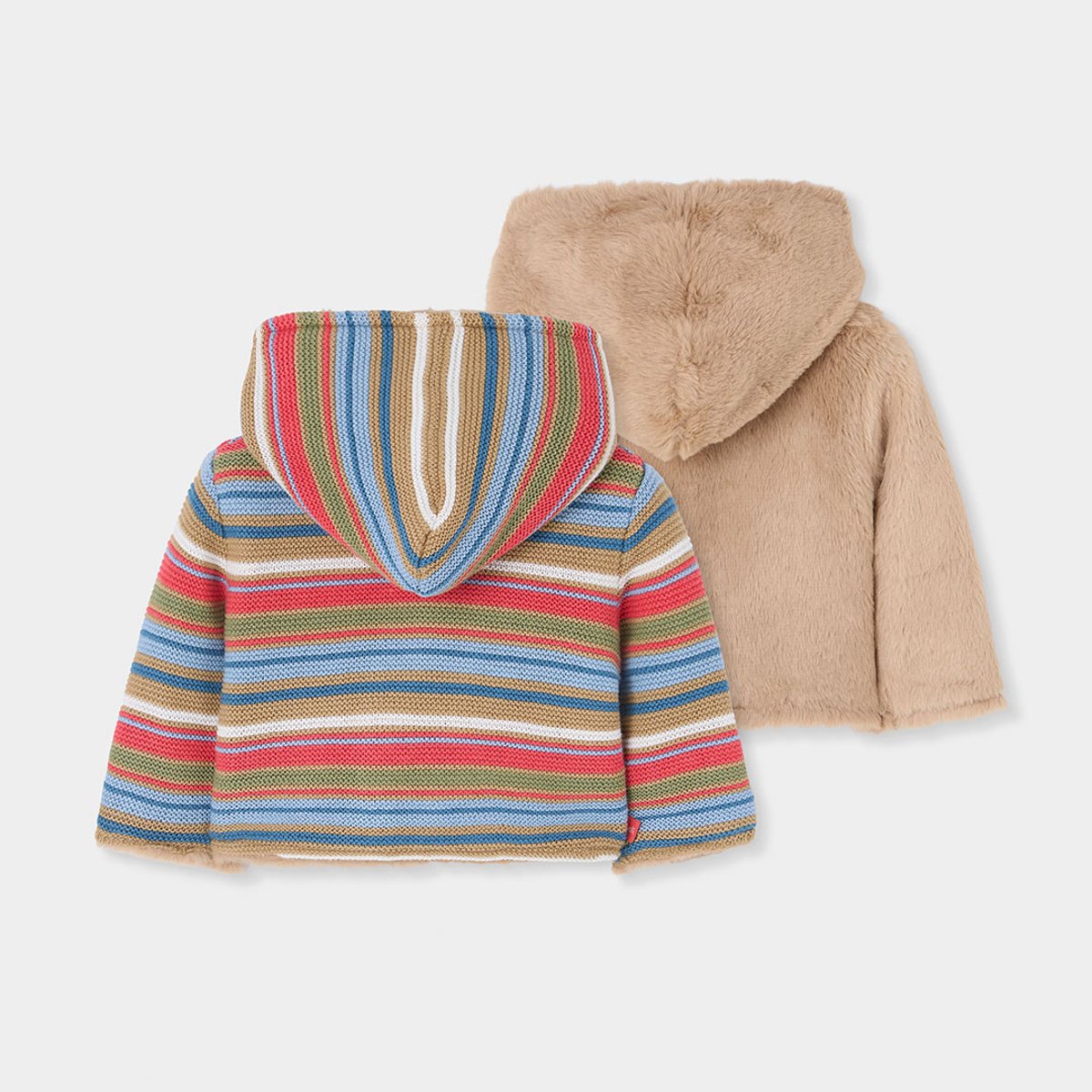 Veste en maille bébé réversible à rayures marron, BOBOLI