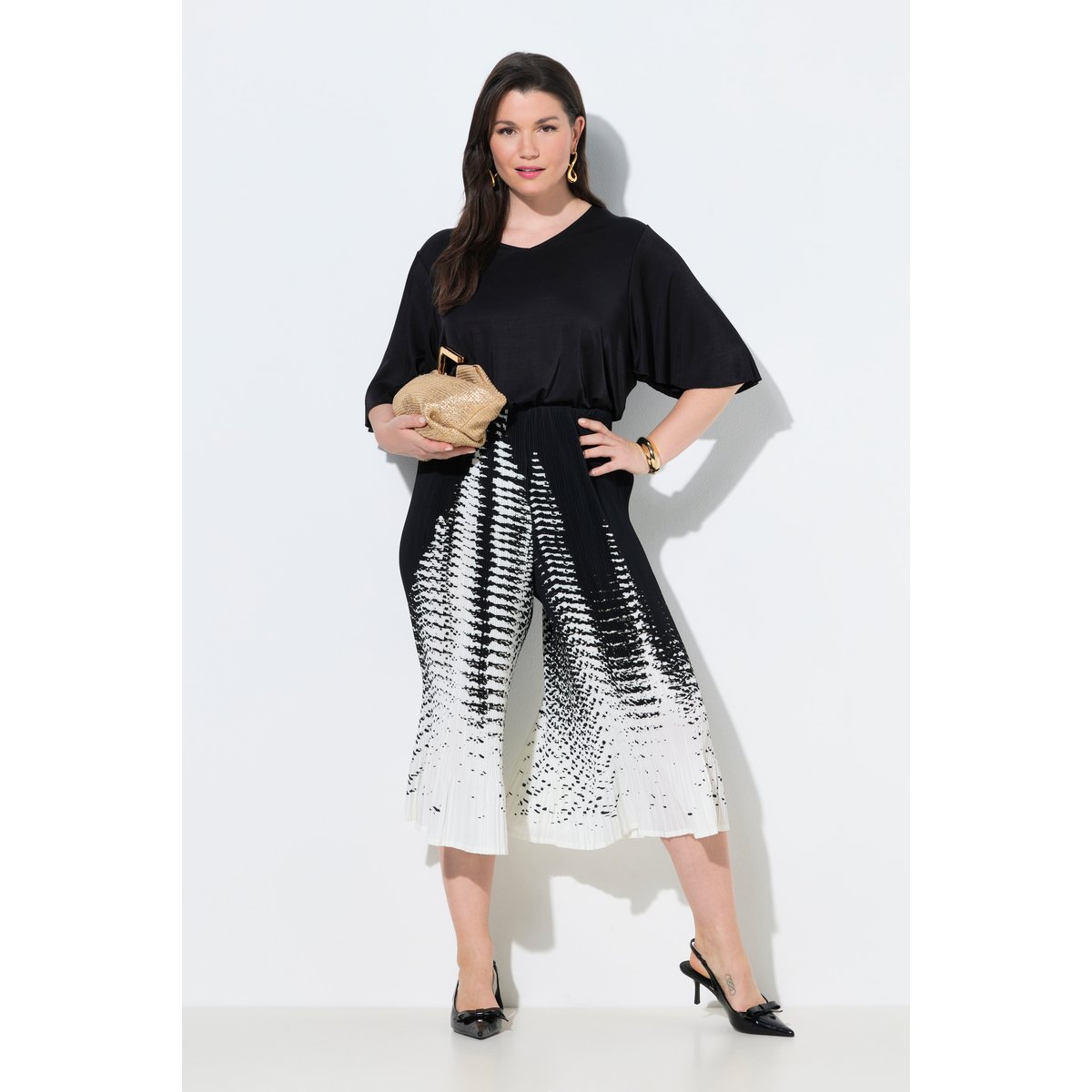 Jupe-culotte plissée, imprimé noir, ULLA POPKEN