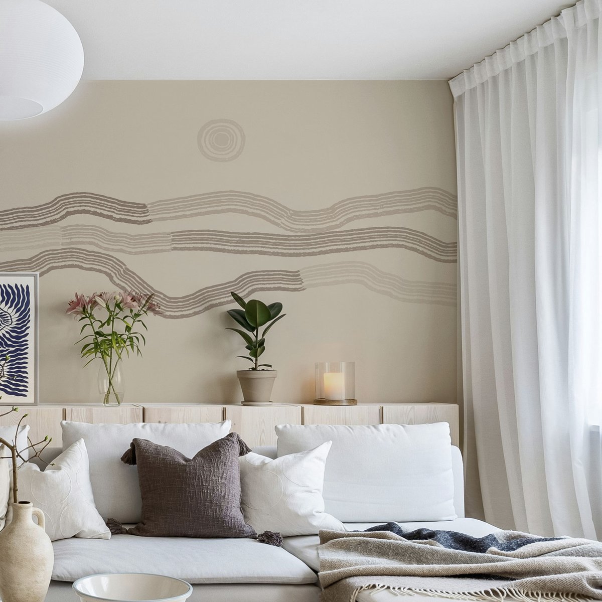 Papier peint panoramique Paysage graphique, Beige 150 x 250cm beige, ACTE DECO