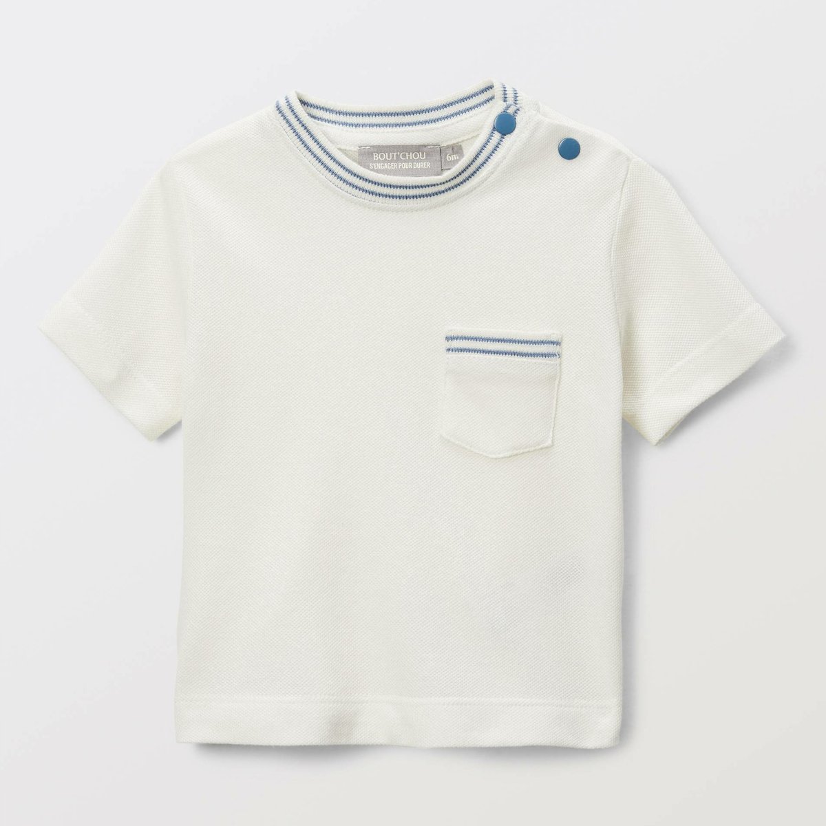 T-shirt manches courtes uni en piqué de coton BIO GOTS ecru, BOUT'CHOU