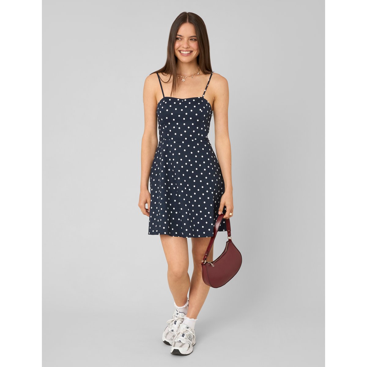 Robe à bretelles pois bleu foncé, BZB