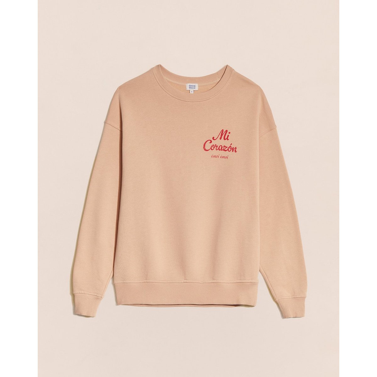 Sweat imprimé en coton bio, MI CORAZON beige - sable, EMOI EMOI