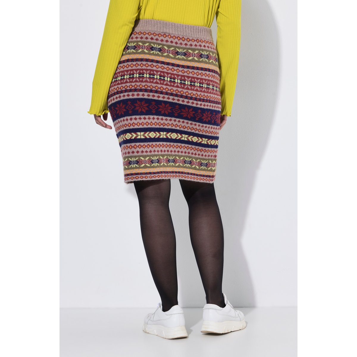 Jupe en maille avec motifs kaki foncé, ULLA POPKEN