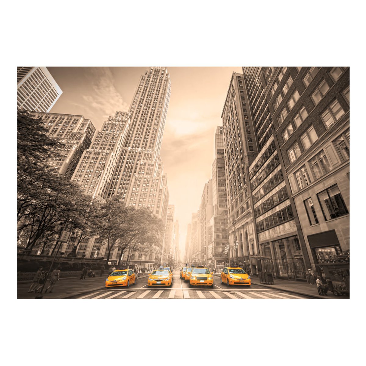 Papier peint intissé panoramique Ville et Architecture New York taxi - sepia jaune / doré, EDEN