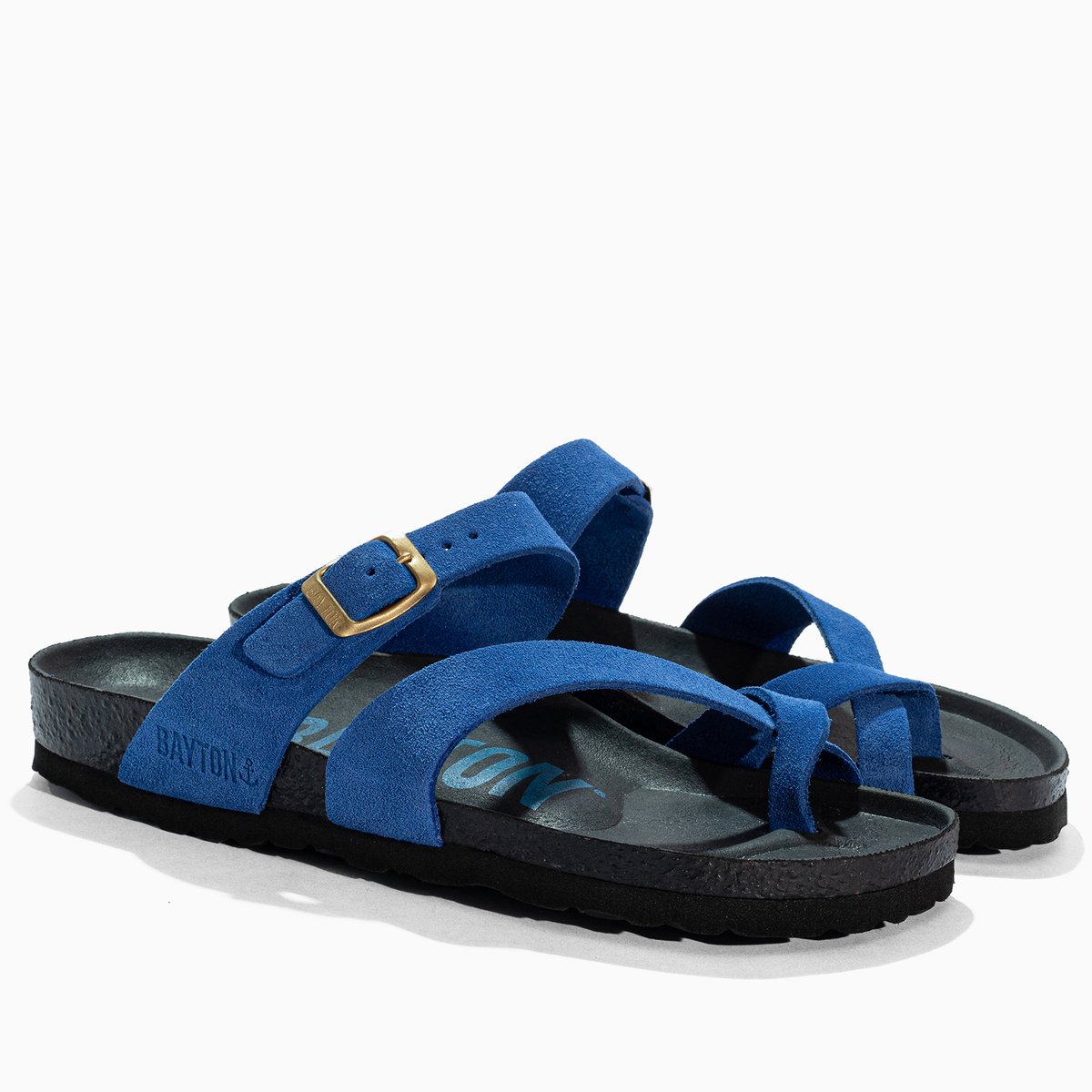 Tongs en cuir suedé DIANE bleu, BAYTON
