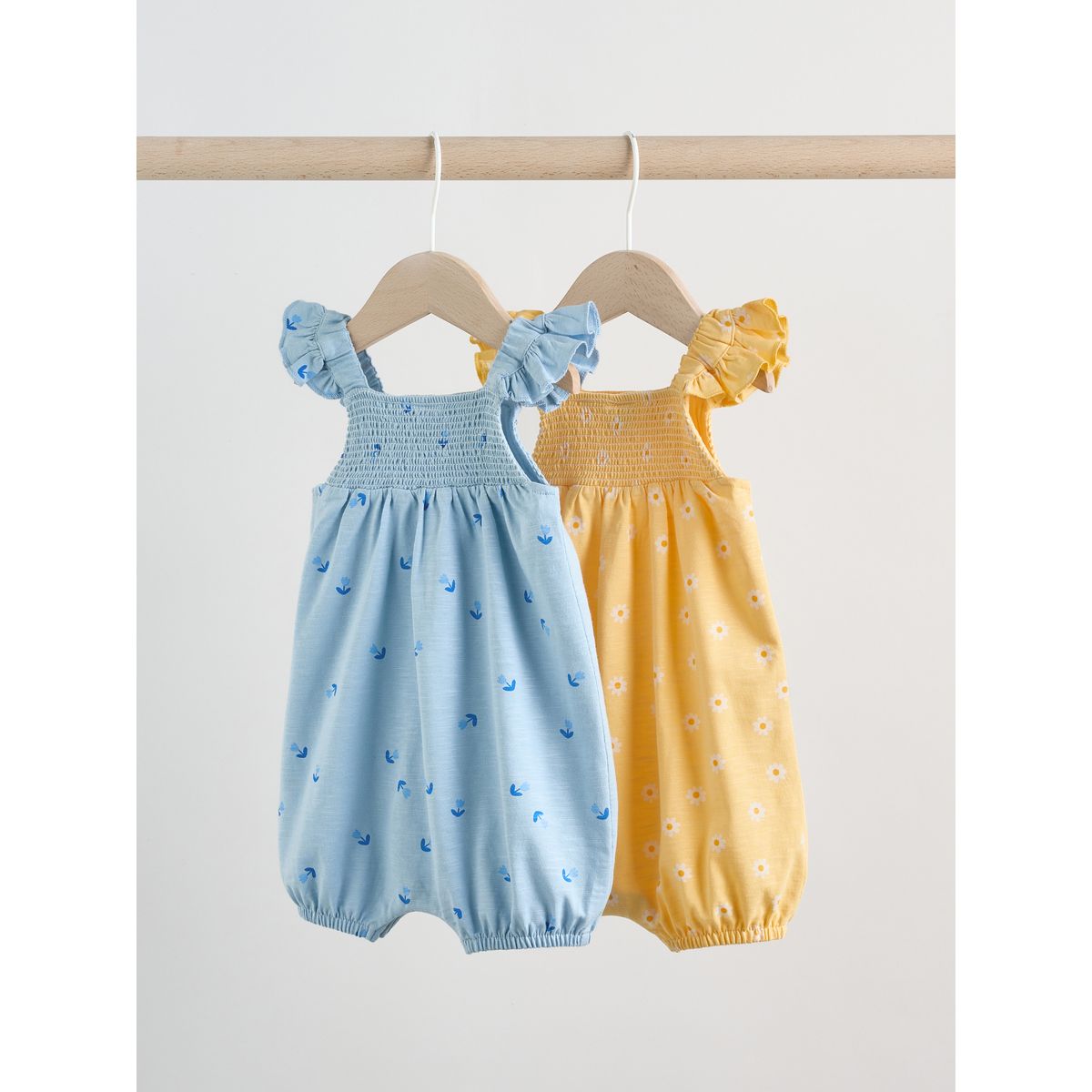 Barboteuse bébé à smocks, lot de 2 fleurisette jaune et bleue, NEXT