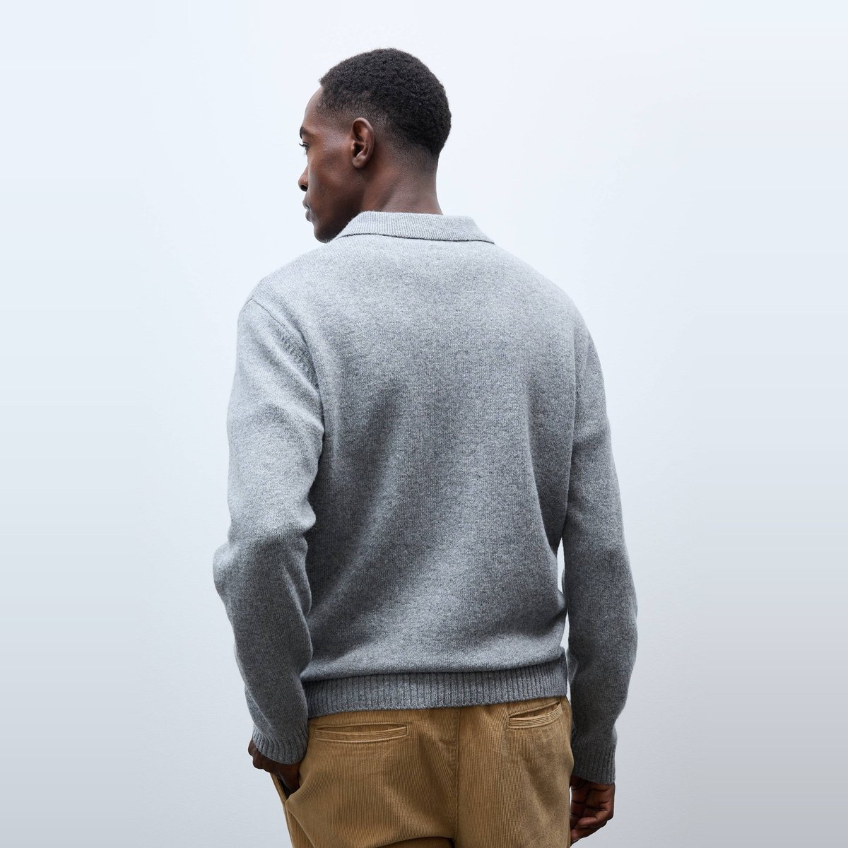 Pull col polo zippé en laine gris chine moyen, MONOPRIX