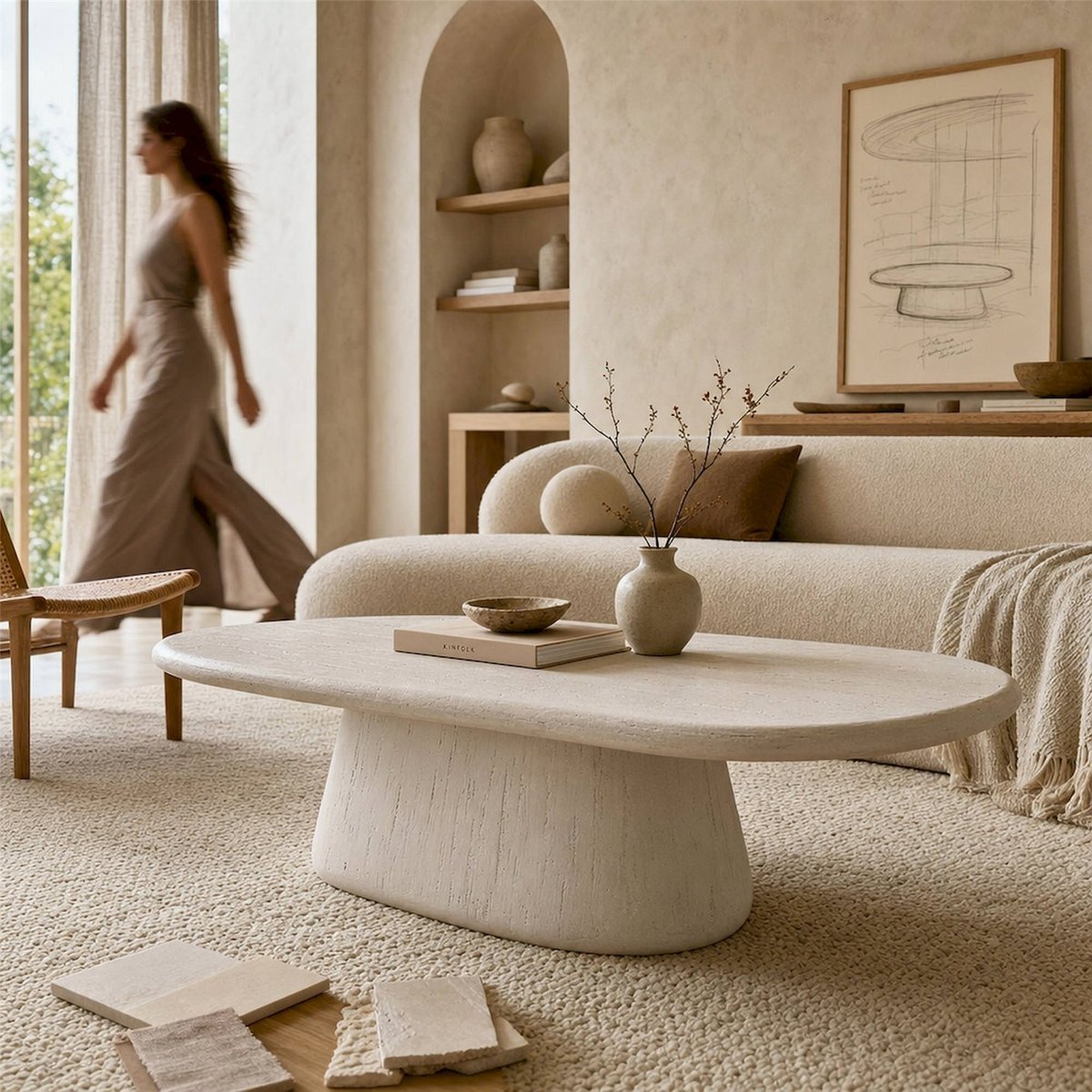 Table basse ovale en bois de manguier off white, RECOLLECTION