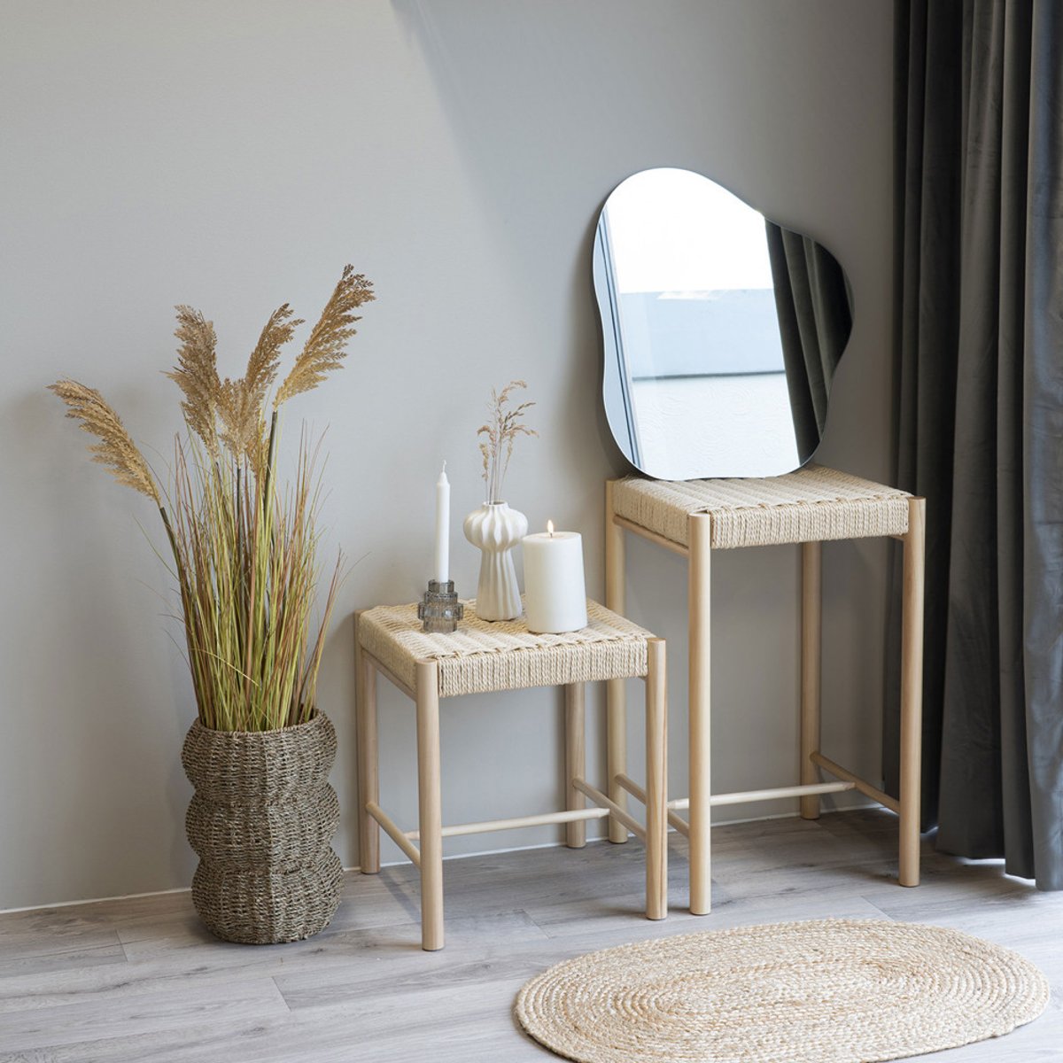 Tabouret en bois et corde H46,5cm- ABANO naturel, HOUSE NORDIC