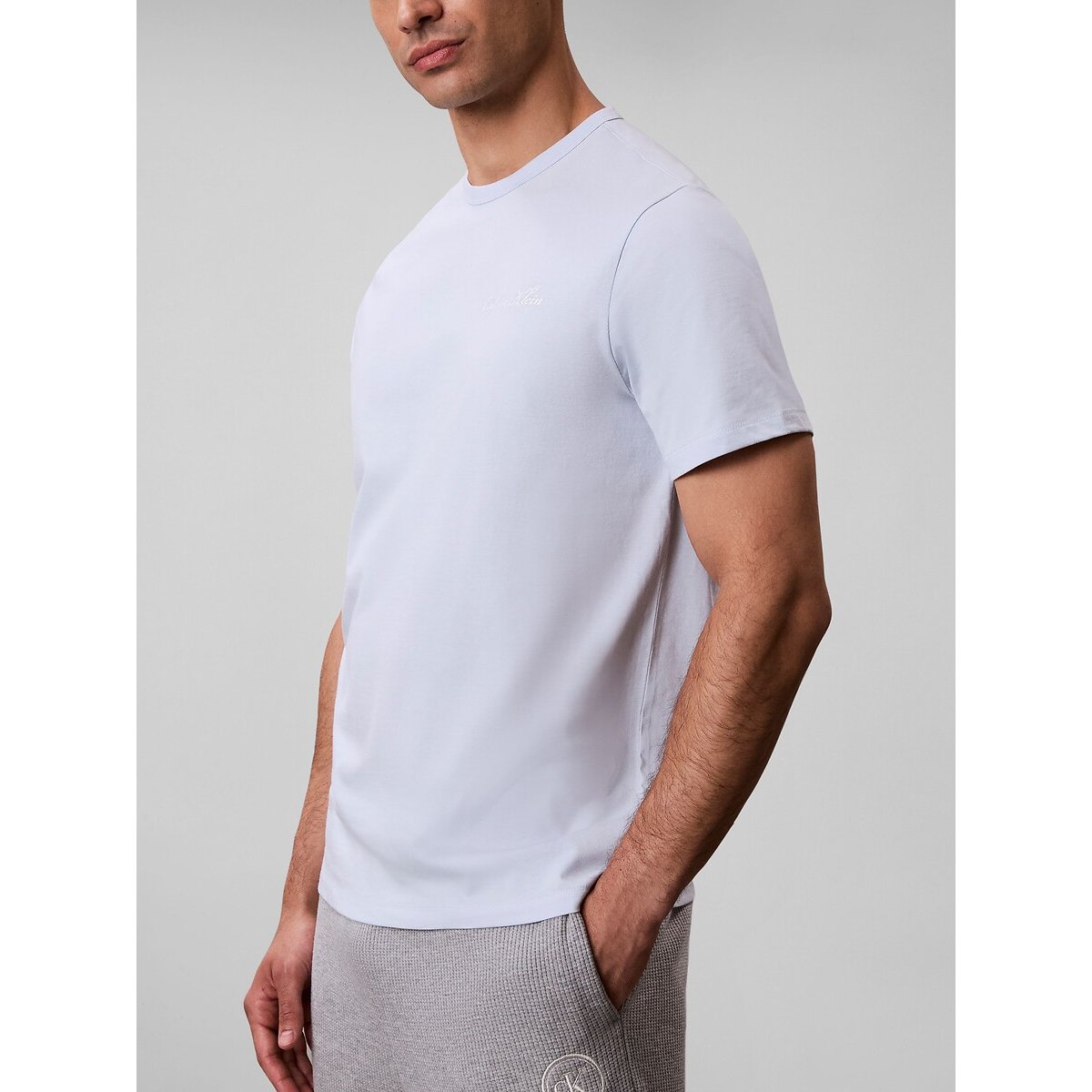 T-shirt da pigiama, a maniche corte, in popeline azzurro, CALVIN KLEIN UNDERWEAR