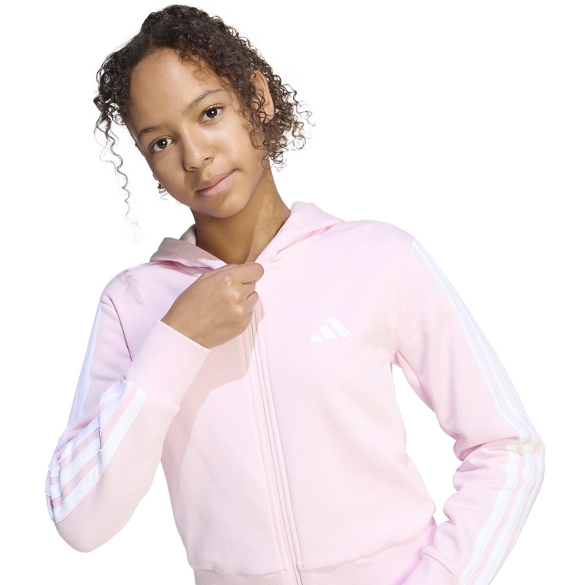Trainingspak in geruwd molton Junior grijs/roze, ADIDAS SPORTSWEAR