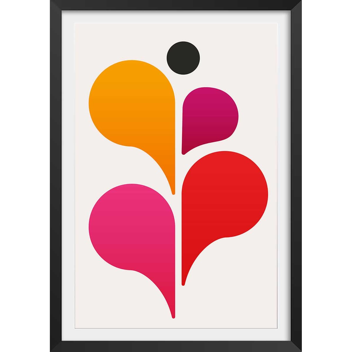 Poster seventies pink affiche + cadre en bois - noir, HEXOA