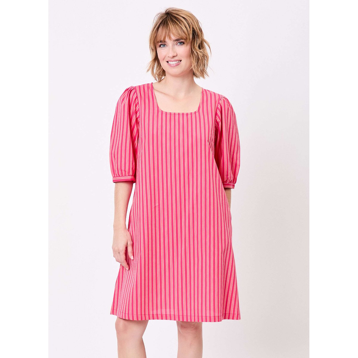 Robe rayures coton bio manches 3/4 ALICK rose stripe, LA FIANCÉE
