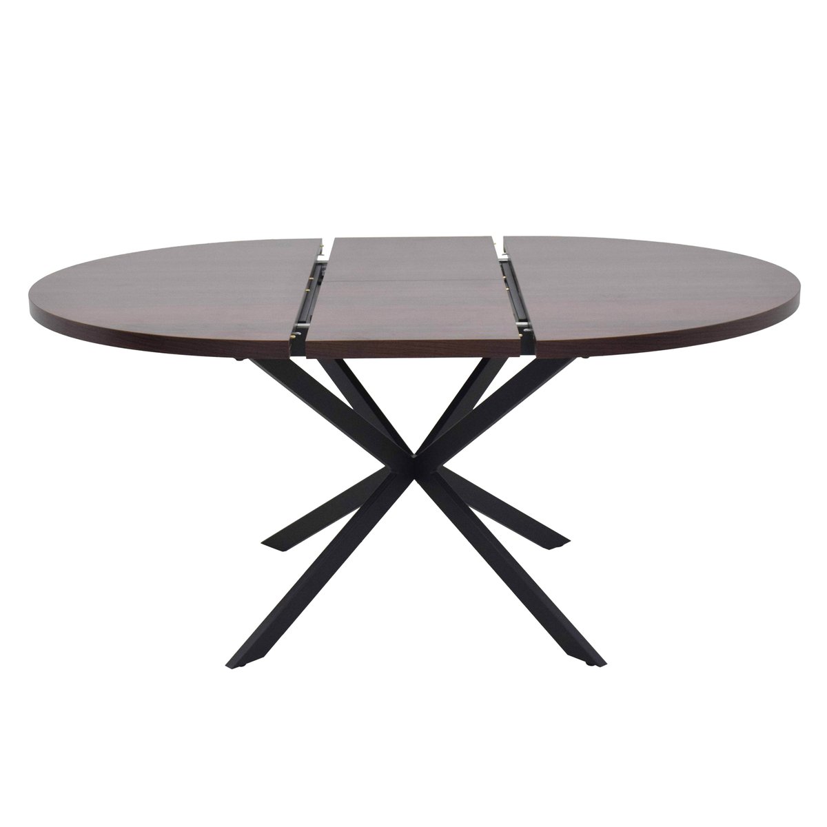 Table à manger extensible ronde en métal et effet bois 6 à 8 personnes, MARCIA marron, OVIALA