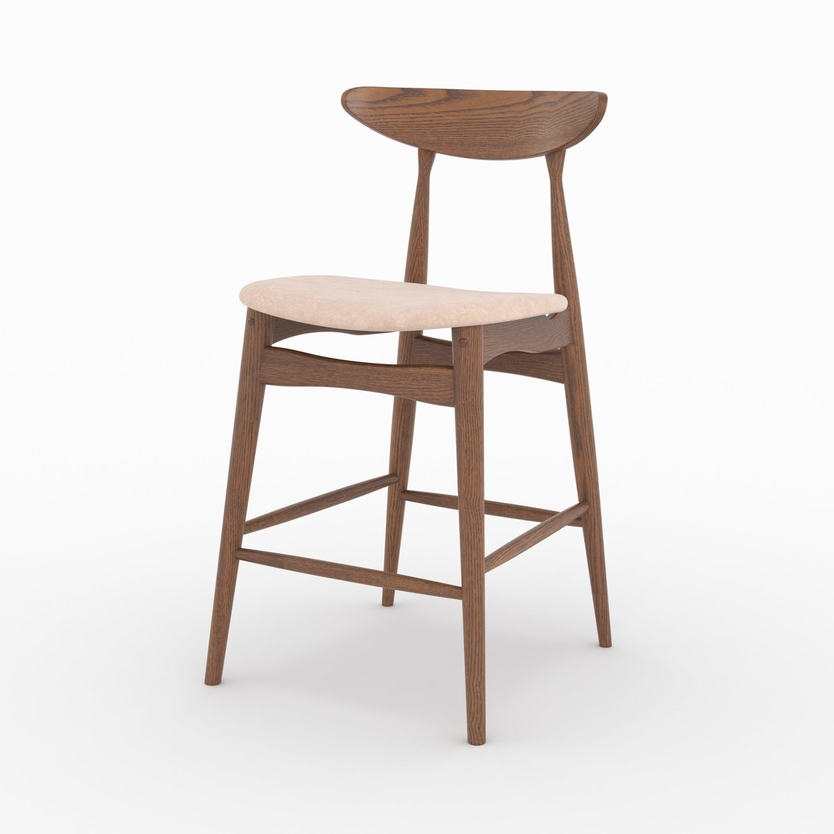 Lot de 2 chaises pour ilot central 63,5 cm en tissu et bois d'hévéa - JOSETTE beige, MAISON PAVANE