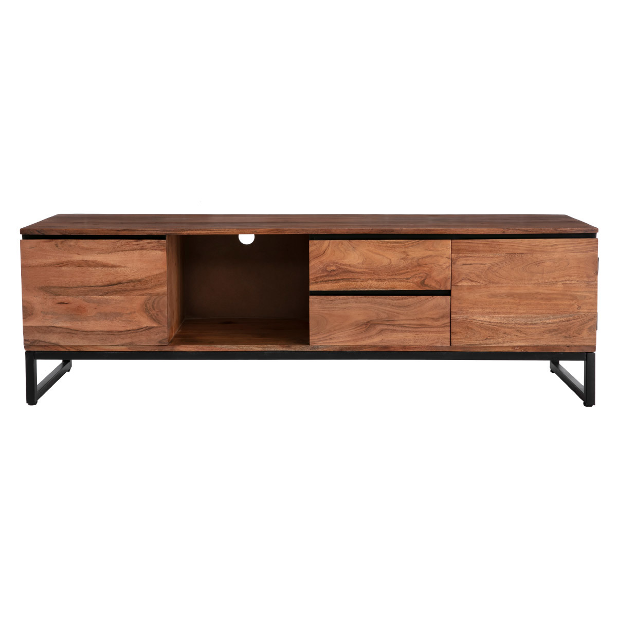 Meuble TV en bois massif L160 cm HOORN bois clair / noir, MILIBOO