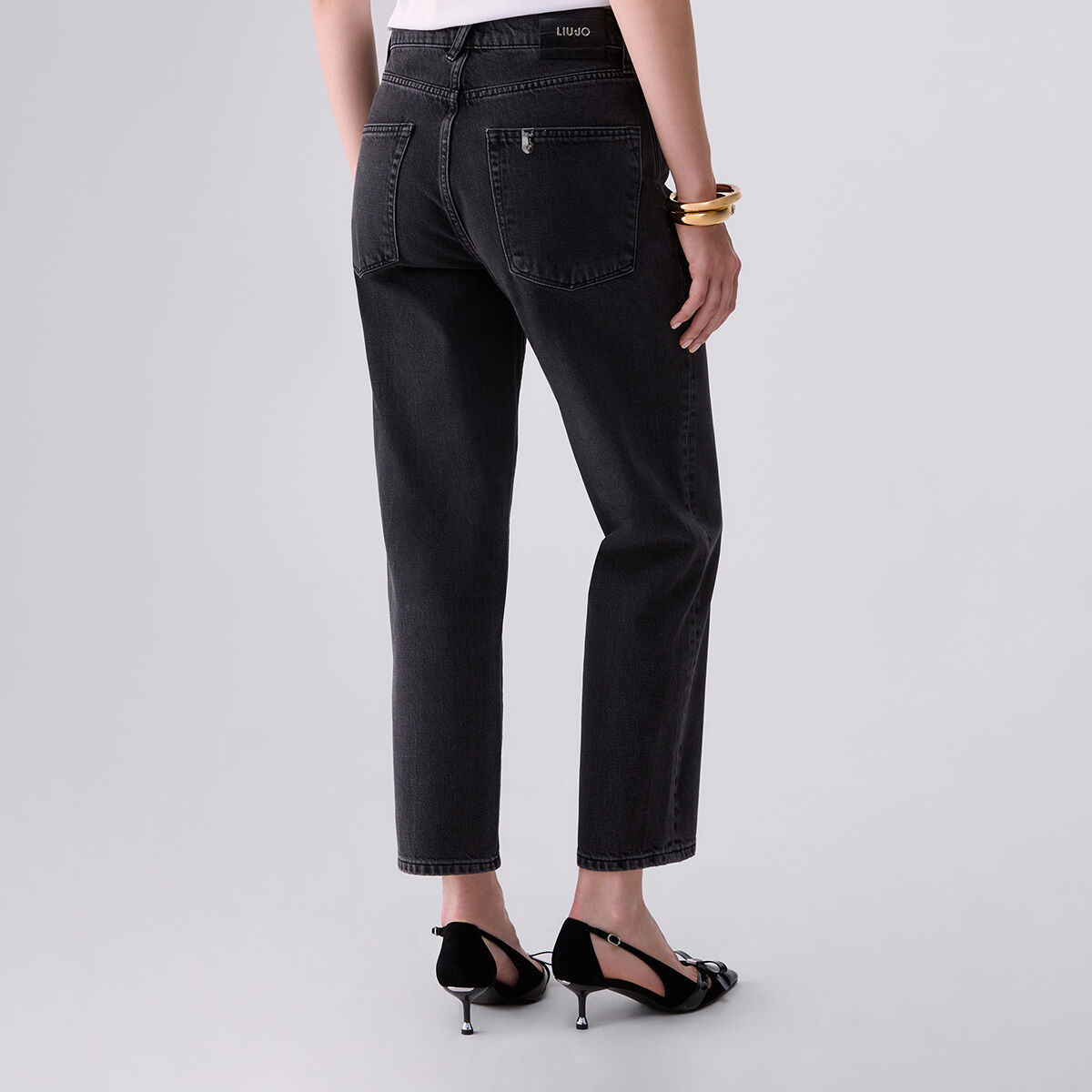Jean boyfriend avec déchirures denim noir, LIU JO
