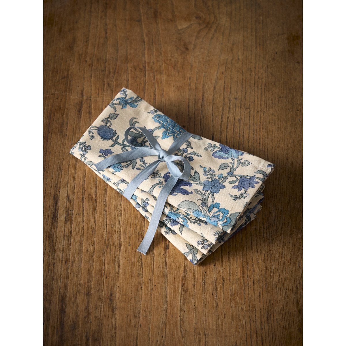 Serviette de table Aurore coton tramé aspect lin par lot de 4 bleu ombre, CYRILLUS