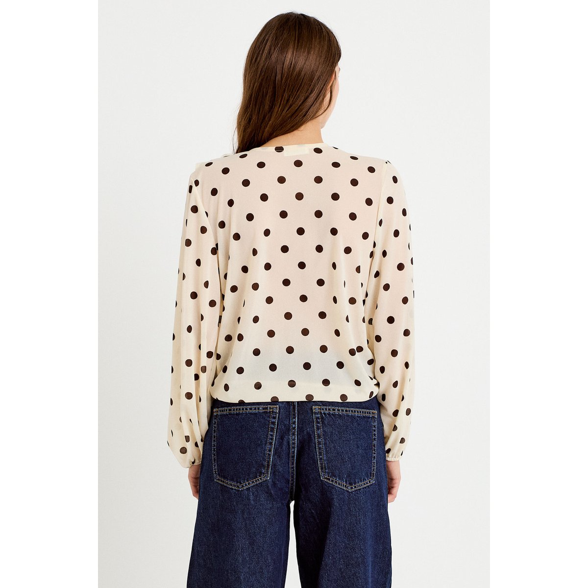 Blouse droite col v manches longues blanc, CACHE CACHE