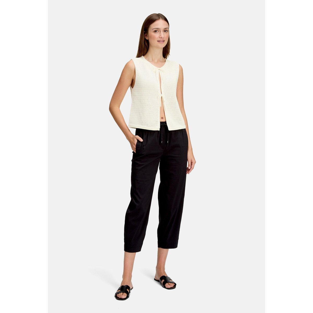 Pantalon casual à taille élastique noir, BETTY & CO