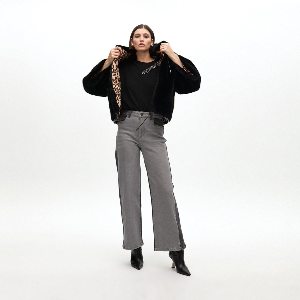 Veste à capuche doublée léopard noir, LOLA CASADEMUNT