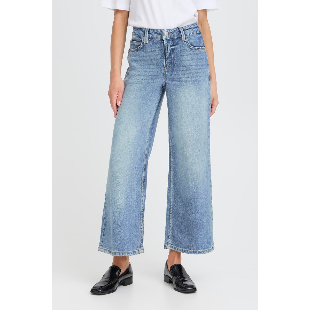Jeans jambes larges, taille haute bleu mid blue denim, B.YOUNG